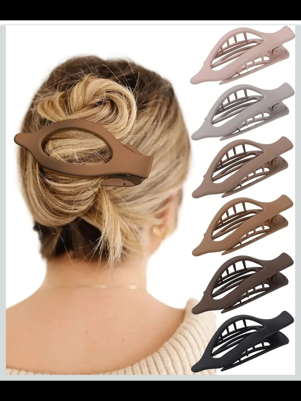 NEW! Matte Neutral Flat Hair Claw Clips - Set Of 6